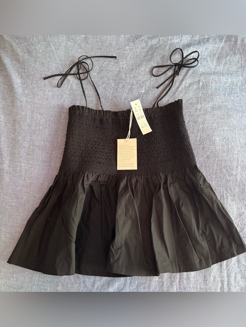 NWT J. Crew Black Smocked Tie-Strap Tank Top size XS